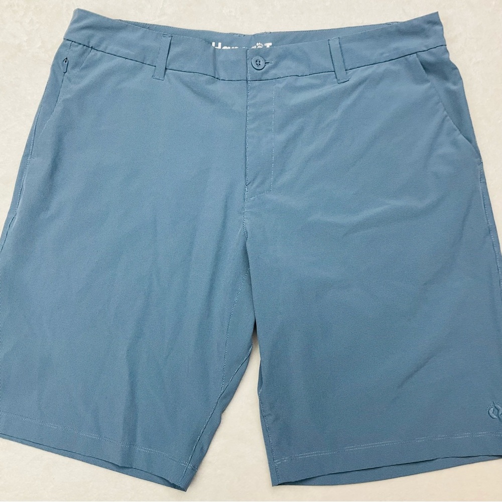 HANG TEN Men's 38 Blue Mini Checkered Plaid 11” Inseam Flat Front Casual Shorts